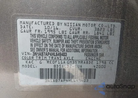 2017 Nissan Sentra Sv z USA, uszkodzony, nr VIN 3N1AB7AP4HL649403